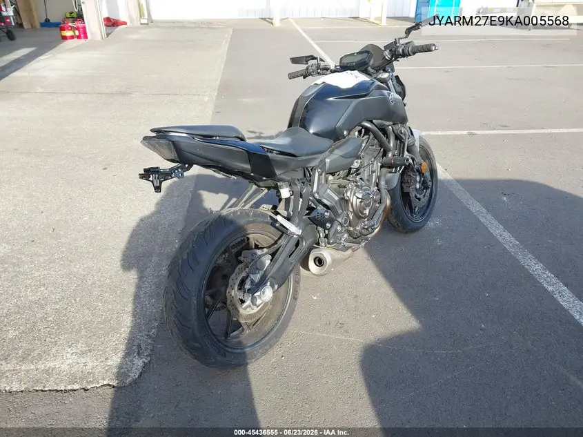 2019 Yamaha Mt07 VIN: JYARM27E9KA005568 Lot: 45436555