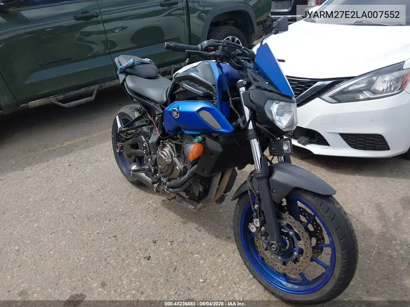 2020 Yamaha Mt07 VIN: JYARM27E2LA007552 Lot: 45236483