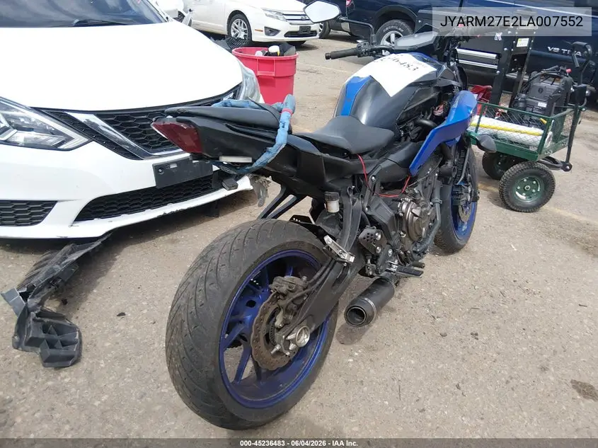 2020 Yamaha Mt07 VIN: JYARM27E2LA007552 Lot: 45236483
