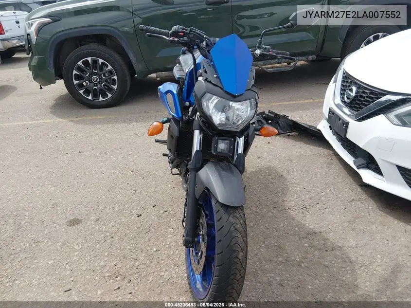 2020 Yamaha Mt07 VIN: JYARM27E2LA007552 Lot: 45236483