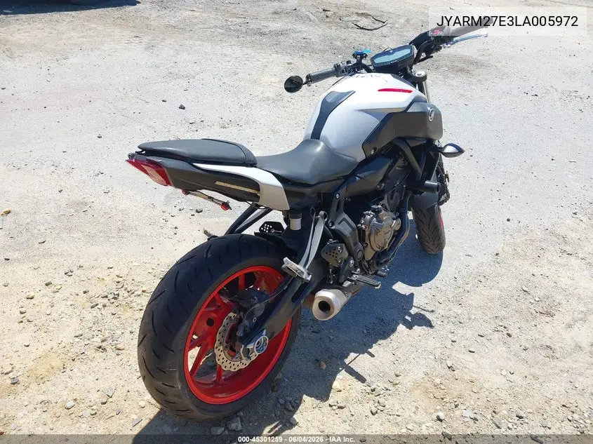 2020 Yamaha Mt07 VIN: JYARM27E3LA005972 Lot: 45301259