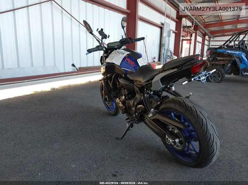 2020 Yamaha Mt07 C VIN: JYARM27Y3LA001379 Lot: 45329104