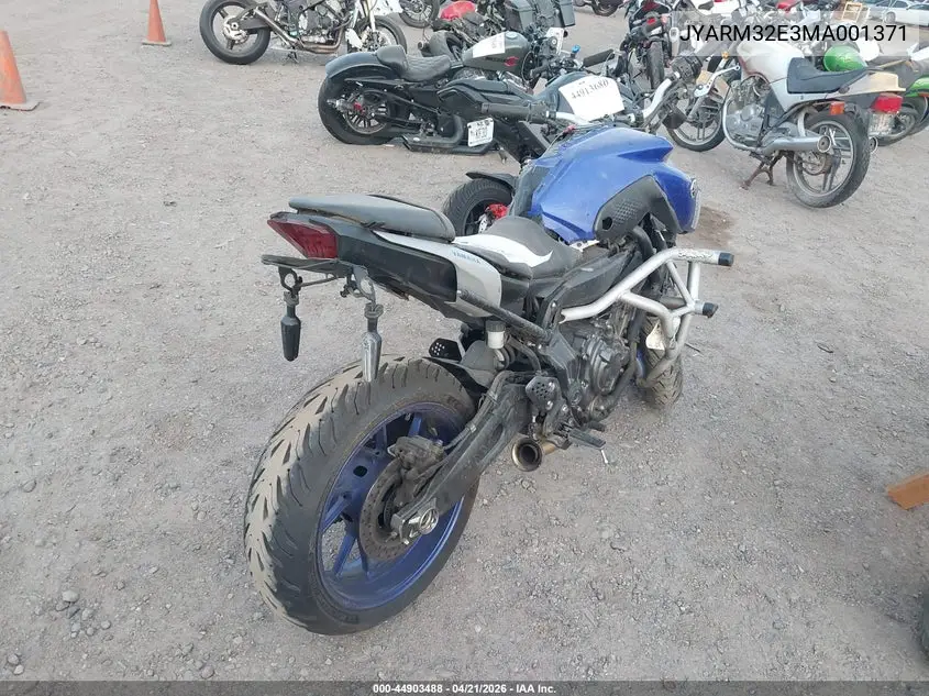 2021 Yamaha Mt07 VIN: JYARM32E3MA001371 Lot: 44903488