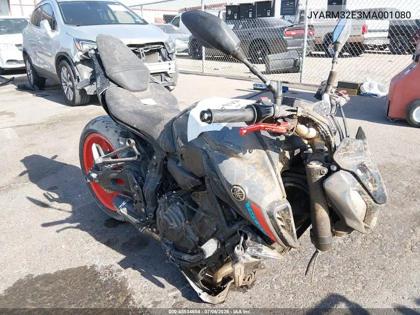 2021 Yamaha Mt07 VIN: JYARM32E3MA001080 Lot: 45534654