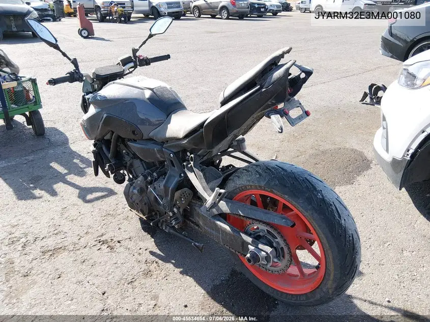 2021 Yamaha Mt07 VIN: JYARM32E3MA001080 Lot: 45534654