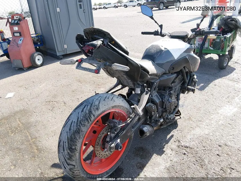 2021 Yamaha Mt07 VIN: JYARM32E3MA001080 Lot: 45534654