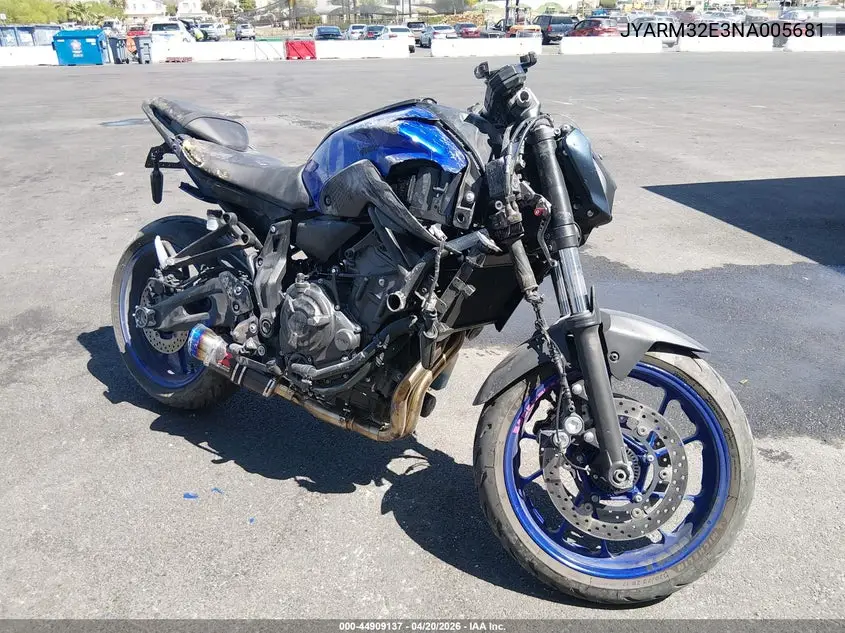 2022 Yamaha Mt07 VIN: JYARM32E3NA005681 Lot: 44909137