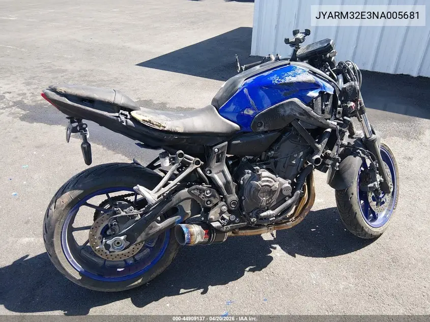 2022 Yamaha Mt07 VIN: JYARM32E3NA005681 Lot: 44909137