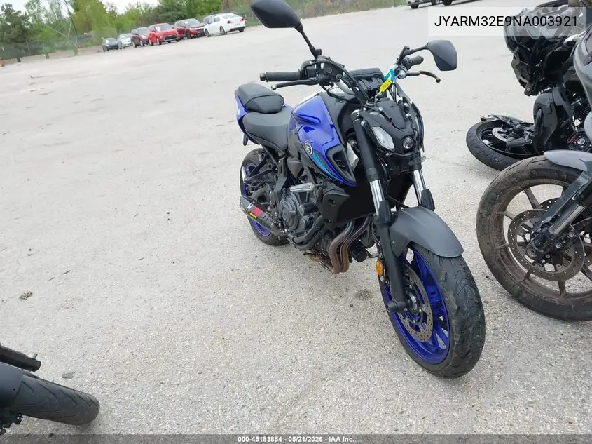 2022 Yamaha Mt07 VIN: JYARM32E9NA003921 Lot: 45183854