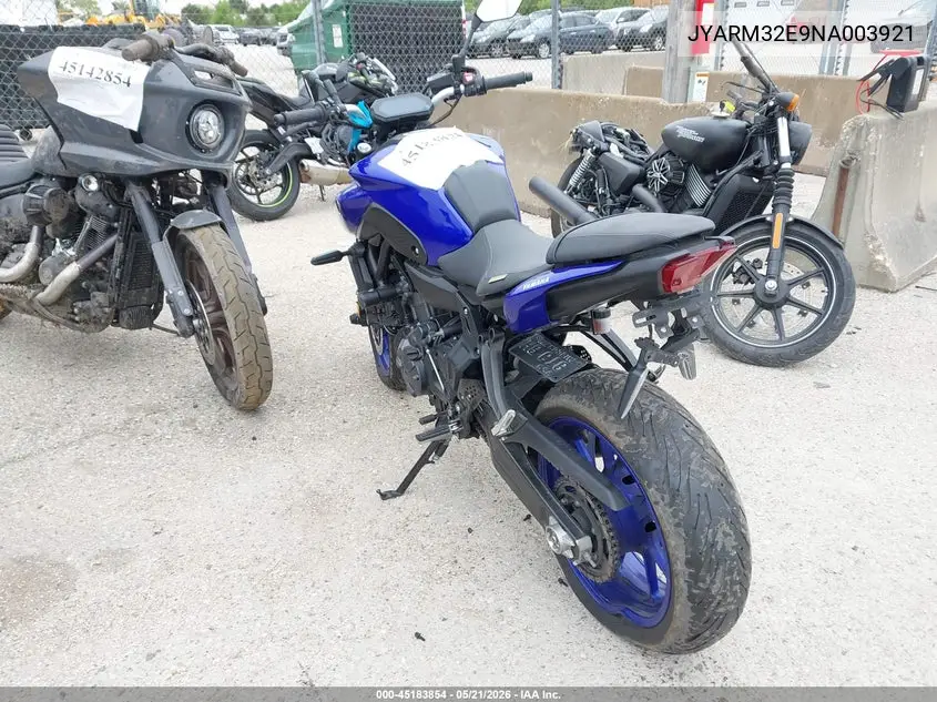 2022 Yamaha Mt07 VIN: JYARM32E9NA003921 Lot: 45183854
