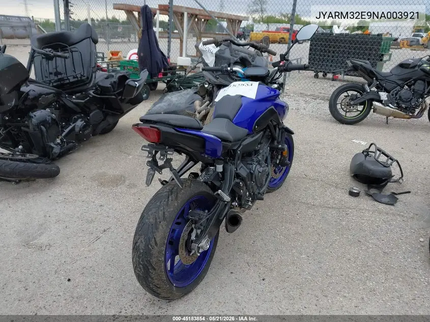 2022 Yamaha Mt07 VIN: JYARM32E9NA003921 Lot: 45183854