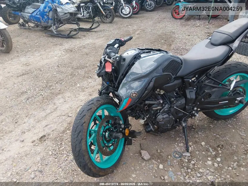 2022 Yamaha Mt07 VIN: JYARM32E0NA004259 Lot: 45312774
