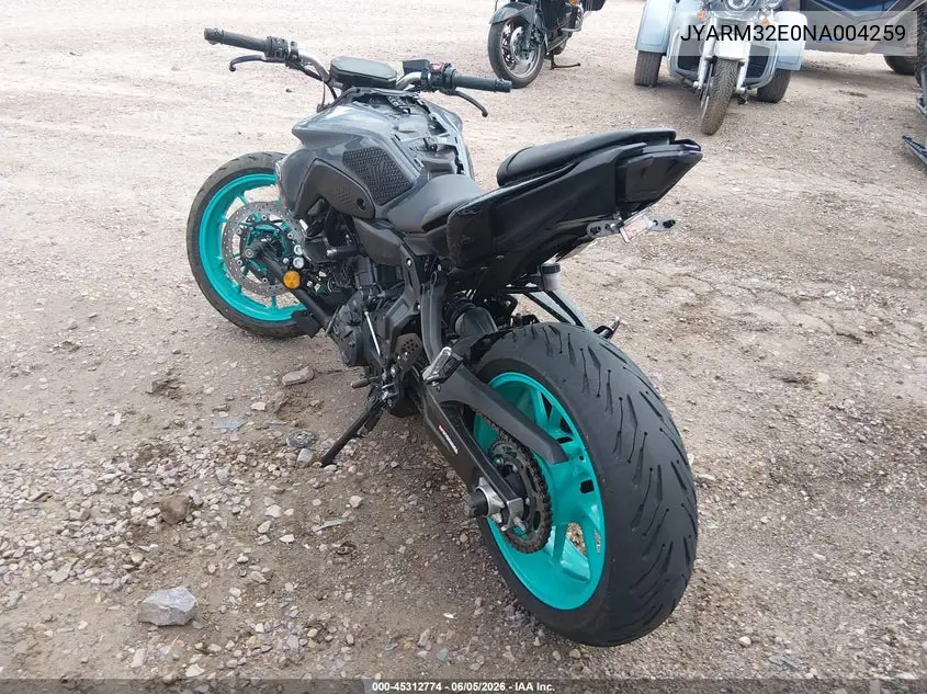 2022 Yamaha Mt07 VIN: JYARM32E0NA004259 Lot: 45312774