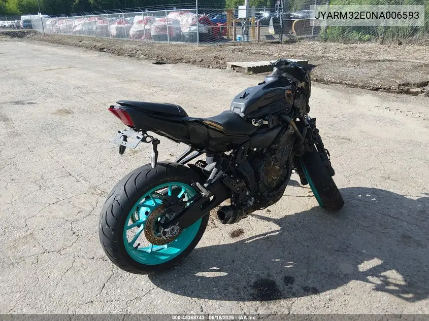 2022 Yamaha Mt07 VIN: JYARM32E0NA006593 Lot: 45368743