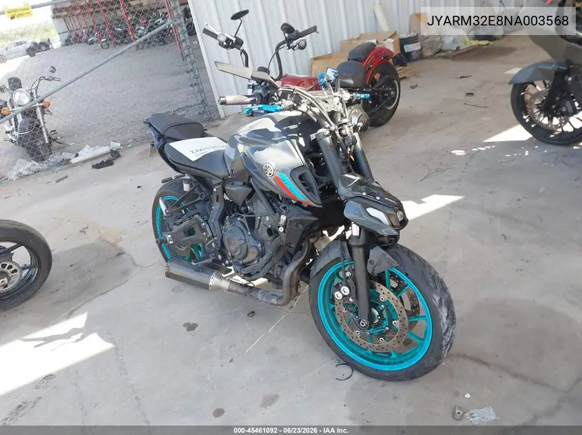 2022 Yamaha Mt07 VIN: JYARM32E8NA003568 Lot: 45461092