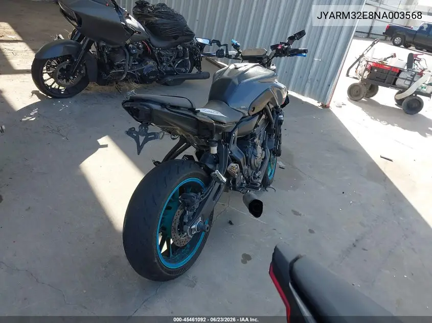 2022 Yamaha Mt07 VIN: JYARM32E8NA003568 Lot: 45461092