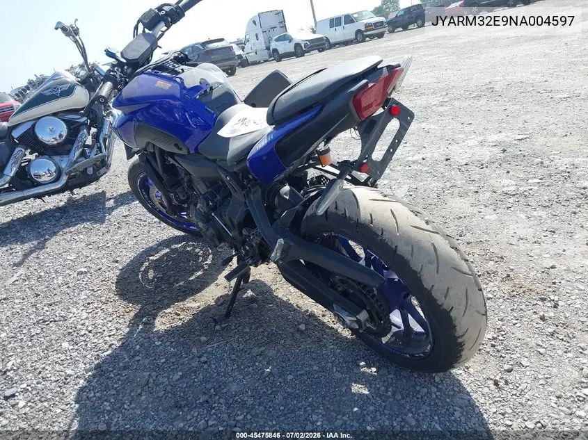 2022 Yamaha Mt07 VIN: JYARM32E9NA004597 Lot: 45475846