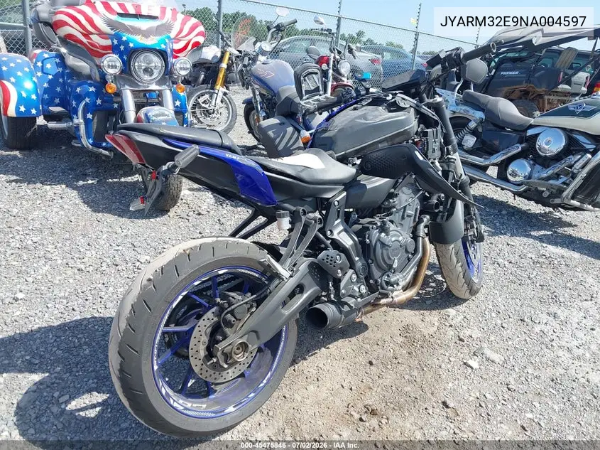 2022 Yamaha Mt07 VIN: JYARM32E9NA004597 Lot: 45475846