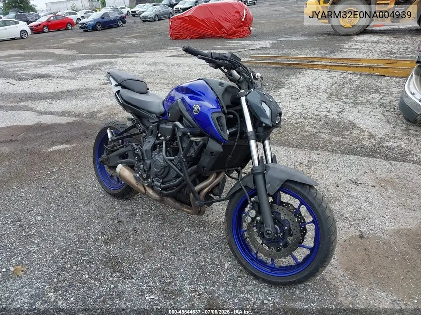 2022 Yamaha Mt07 VIN: JYARM32E0NA004939 Lot: 45544637