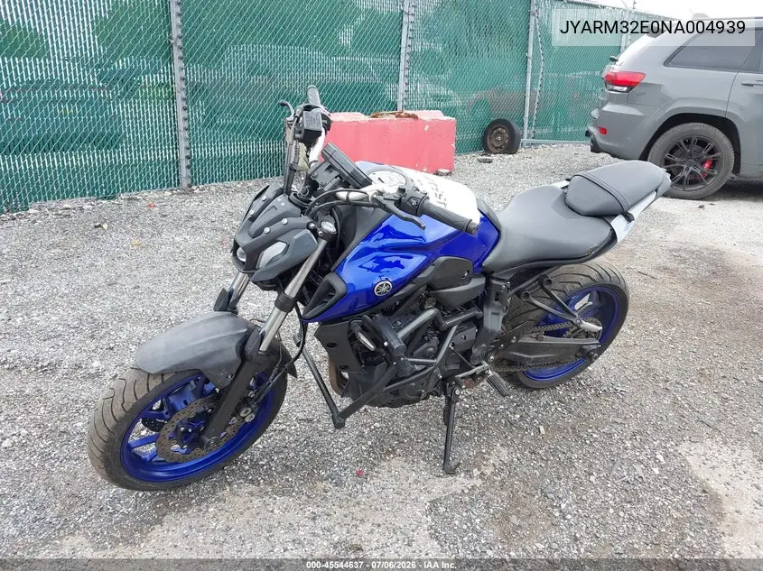2022 Yamaha Mt07 VIN: JYARM32E0NA004939 Lot: 45544637