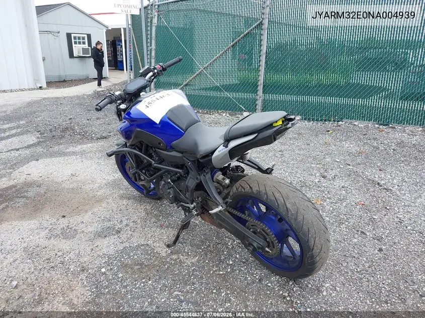 2022 Yamaha Mt07 VIN: JYARM32E0NA004939 Lot: 45544637