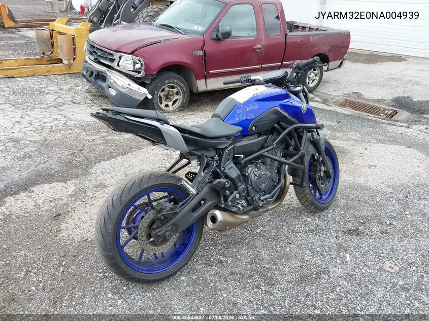 2022 Yamaha Mt07 VIN: JYARM32E0NA004939 Lot: 45544637