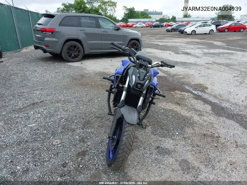 2022 Yamaha Mt07 VIN: JYARM32E0NA004939 Lot: 45544637