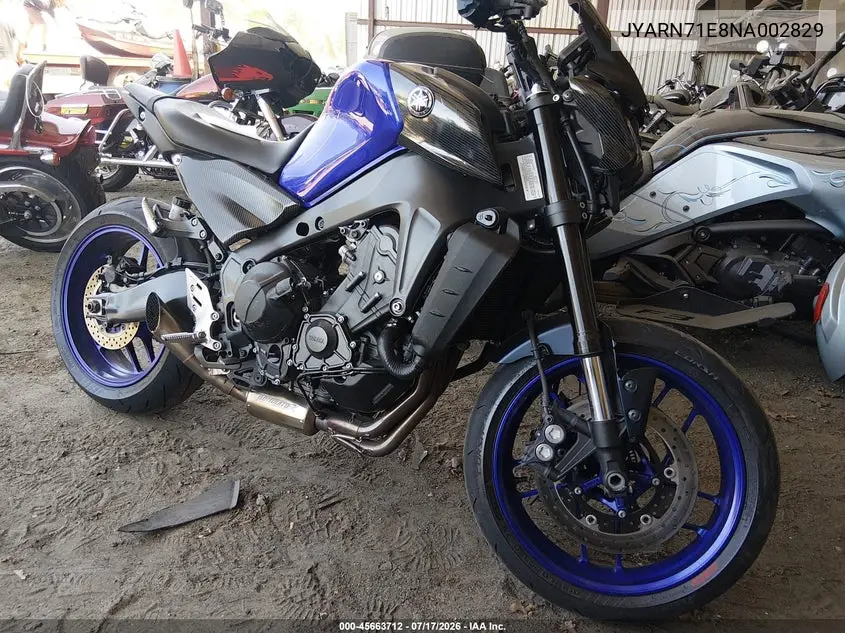 2022 Yamaha Mt09 VIN: JYARN71E8NA002829 Lot: 45663712
