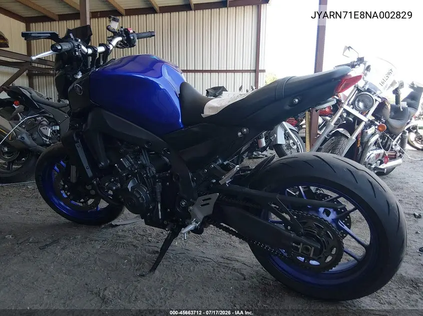 2022 Yamaha Mt09 VIN: JYARN71E8NA002829 Lot: 45663712