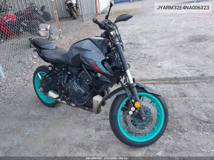 2022 Yamaha Mt07 VIN: JYARM32E4NA006323 Lot: 45687402