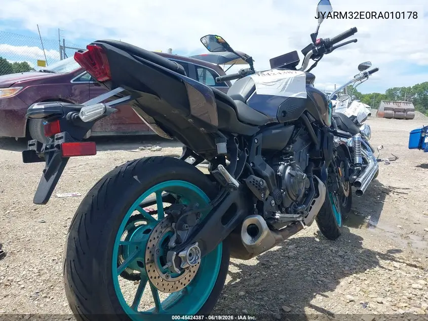 2024 Yamaha Mt07 VIN: JYARM32E0RA010178 Lot: 45424387