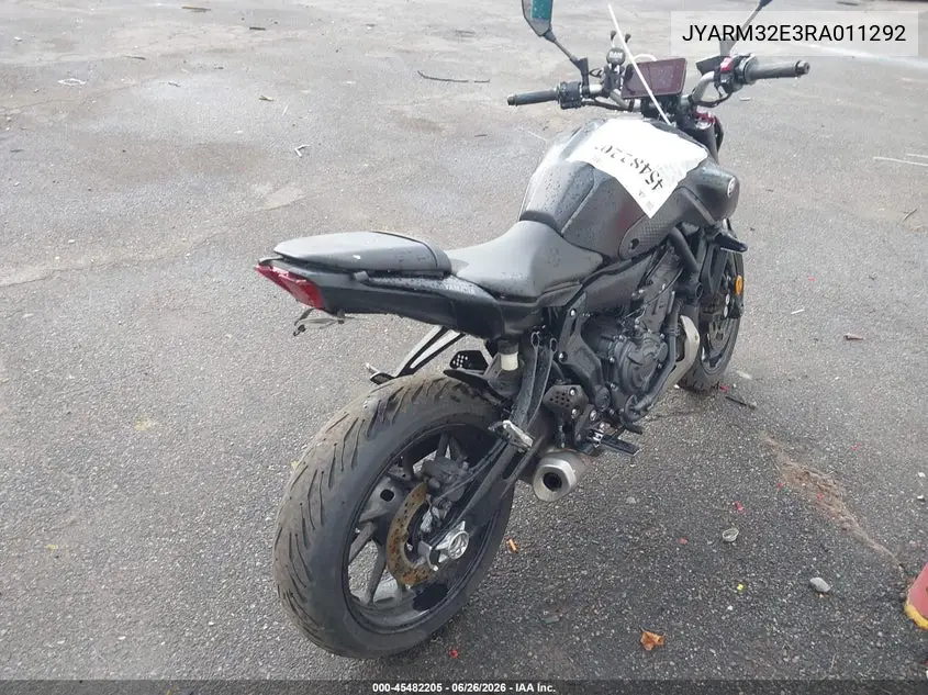 2024 Yamaha Mt07 VIN: JYARM32E3RA011292 Lot: 45482205