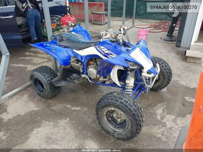 2018 Yamaha Yfz450 R VIN: 5Y4AJ6936JA100270 Lot: 44672911