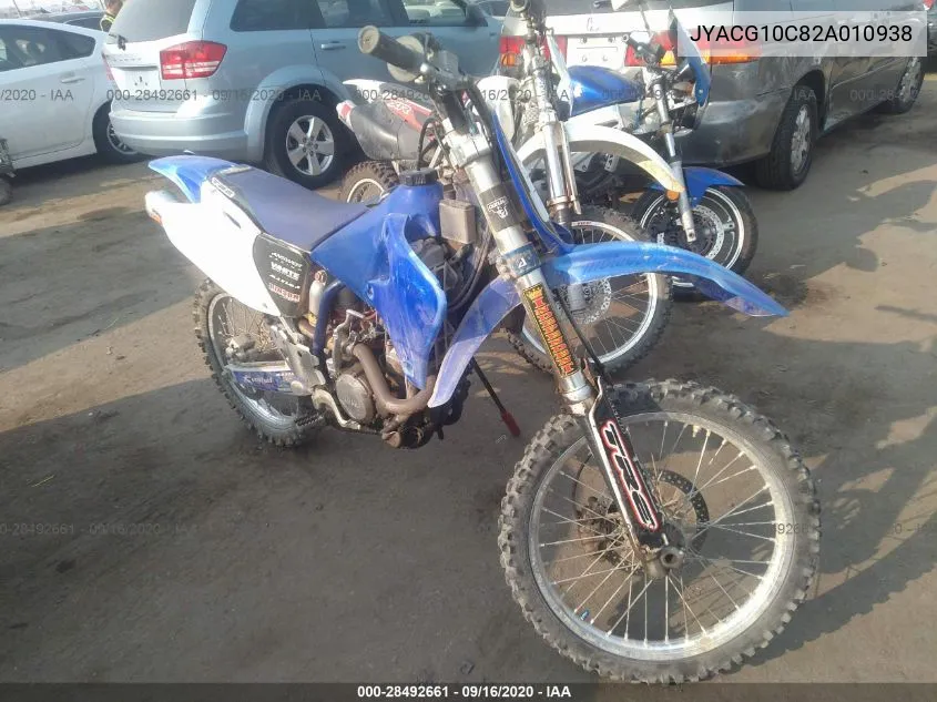 2002 Yamaha Yz250 F VIN: JYACG10C82A010938 Lot: 28492661