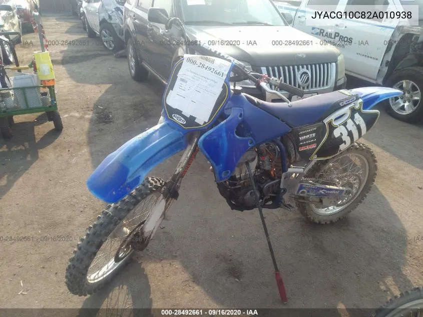 2002 Yamaha Yz250 F VIN: JYACG10C82A010938 Lot: 28492661