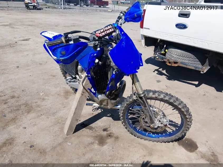 2022 Yamaha Yz250 X VIN: JYACG38C4NA012917 Lot: 44826764