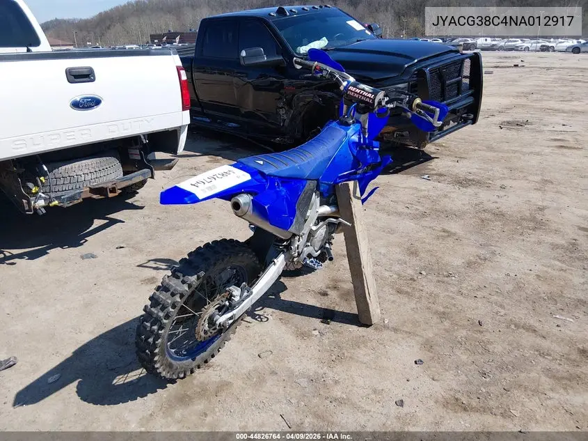 2022 Yamaha Yz250 X VIN: JYACG38C4NA012917 Lot: 44826764