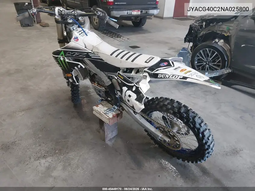 2022 Yamaha Yz250 F VIN: JYACG40C2NA025800 Lot: 45449170