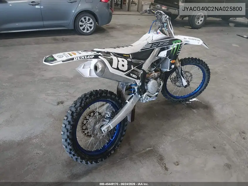 2022 Yamaha Yz250 F VIN: JYACG40C2NA025800 Lot: 45449170