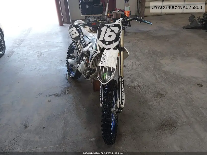 2022 Yamaha Yz250 F VIN: JYACG40C2NA025800 Lot: 45449170