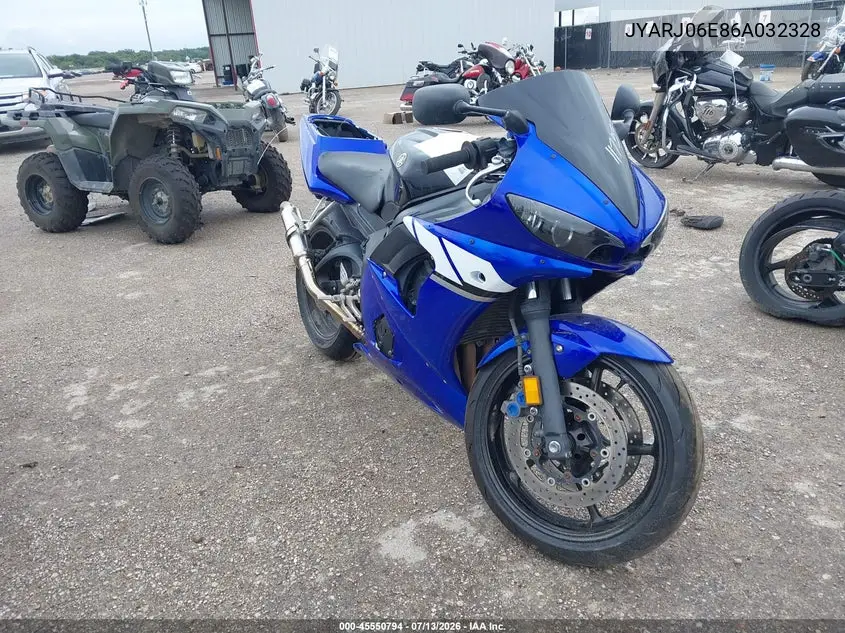 2006 Yamaha Yzfr6 L VIN: JYARJ06E86A032328 Lot: 45550794