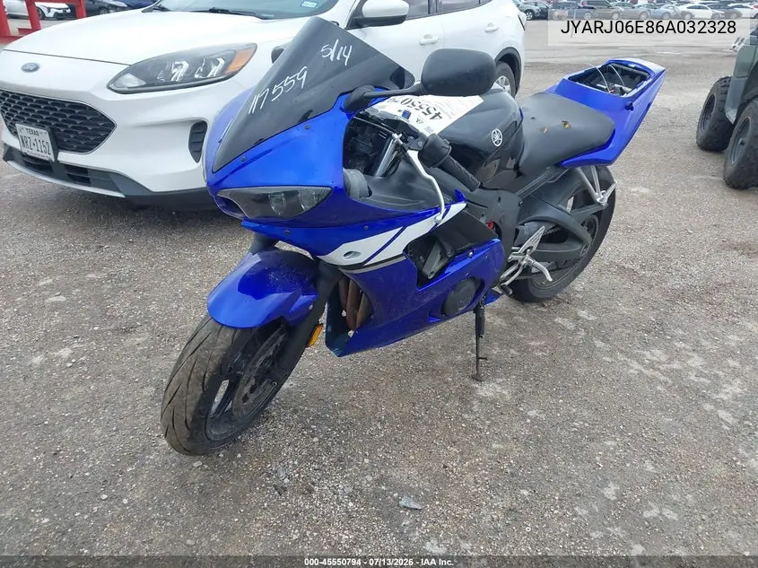 2006 Yamaha Yzfr6 L VIN: JYARJ06E86A032328 Lot: 45550794