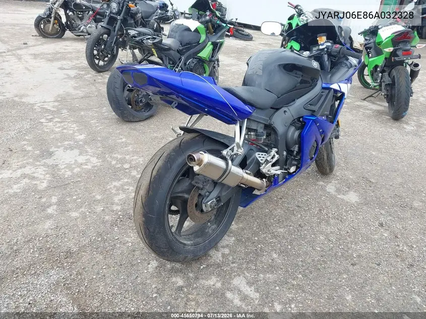 2006 Yamaha Yzfr6 L VIN: JYARJ06E86A032328 Lot: 45550794
