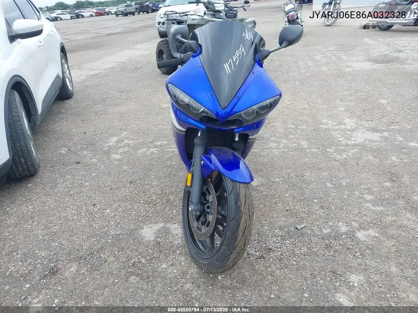 2006 Yamaha Yzfr6 L VIN: JYARJ06E86A032328 Lot: 45550794