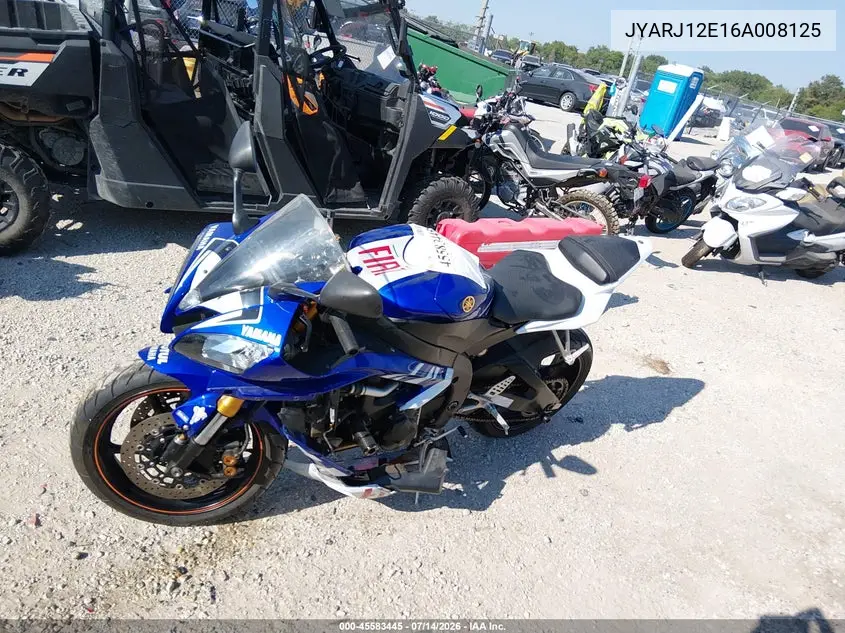 2006 Yamaha Yzfr6 L VIN: JYARJ12E16A008125 Lot: 45583445