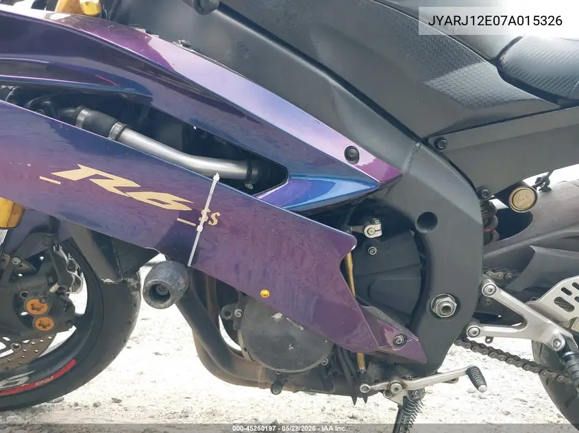 2007 Yamaha Yzfr6 L VIN: JYARJ12E07A015326 Lot: 45250197
