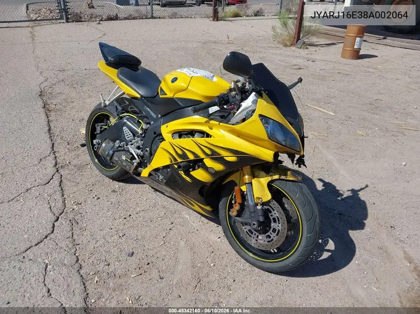 2008 Yamaha Yzfr6 VIN: JYARJ16E38A002064 Lot: 45342160