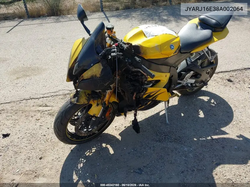 2008 Yamaha Yzfr6 VIN: JYARJ16E38A002064 Lot: 45342160
