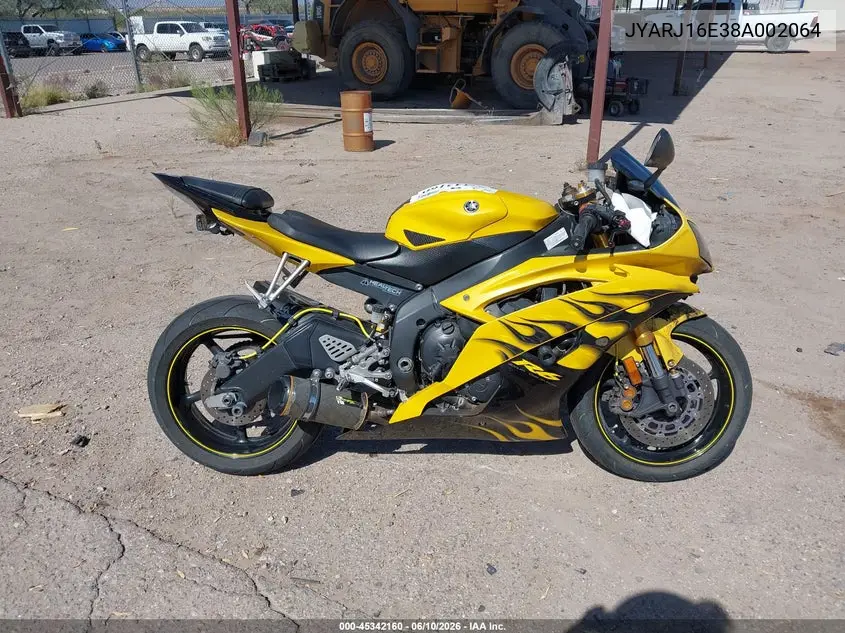 2008 Yamaha Yzfr6 VIN: JYARJ16E38A002064 Lot: 45342160