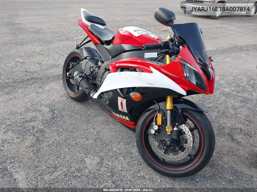 2008 Yamaha Yzfr6 VIN: JYARJ16E18A007814 Lot: 45505819